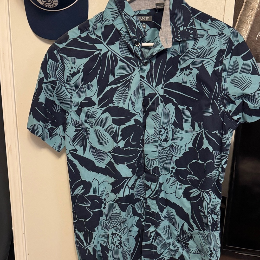 Savane Men's Teal and Navy Floral Shirt
